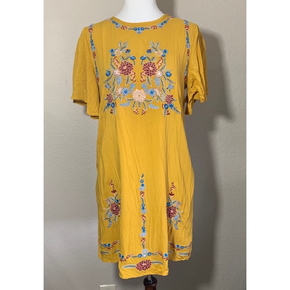 Vici Dresses & Skirts - Vici Dolls Yellow Floral Embroidered Summer Dress